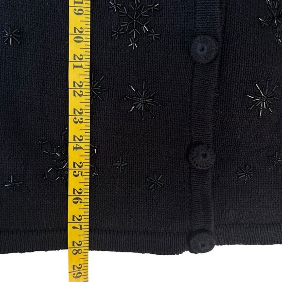 Holiday Editions Black Beaded Snowflake Cardigan Sweater Sz XL Stretch Christmas - Picture 6 of 7
